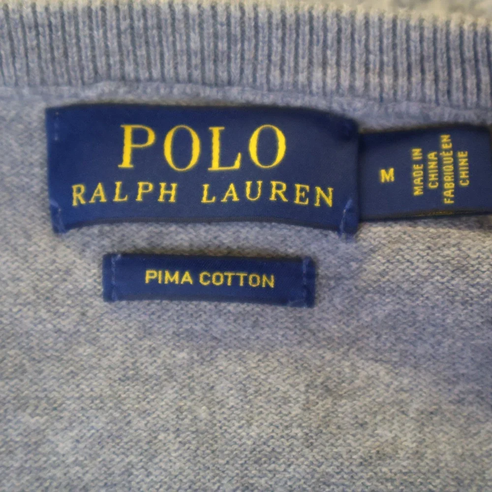 Polo Ralph Lauren Mens Grey Pima Cotton V-Neck Sweater Size M Pony Logo 2426